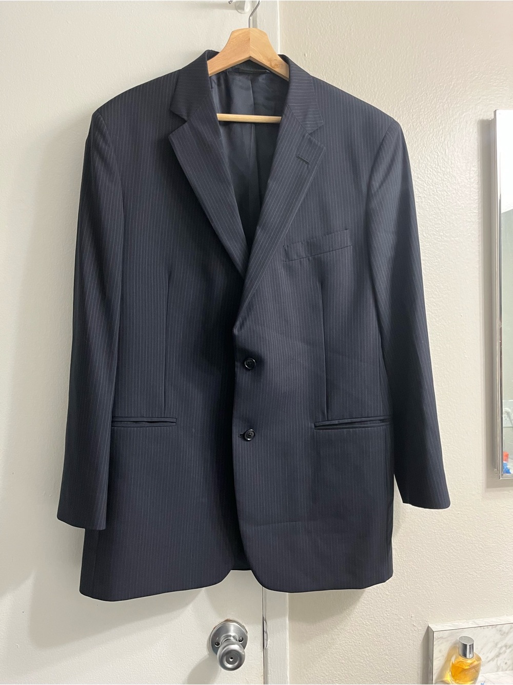 Men's Black Pinstripe Two-Button Blazer
